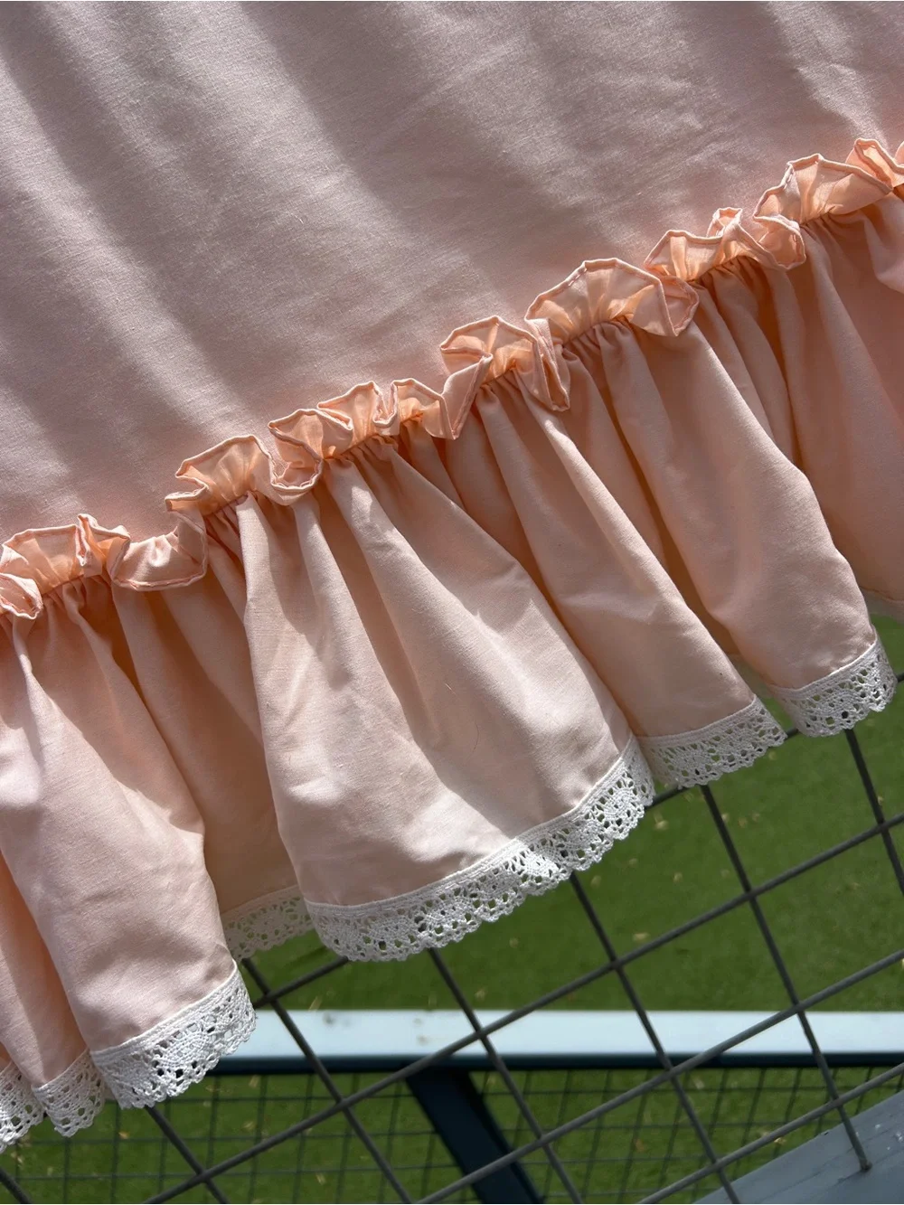 Made in USA Vtg Pink Ruffle Lace Cotton Window Valence Curtain Pair Croscill
